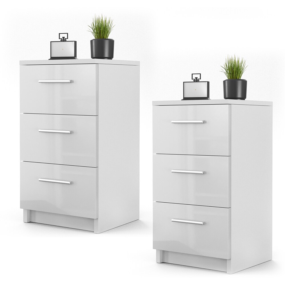 VICCO Nachtkommode Boxspringbett 2er Set 66cm hoch Nachtschrank Nachttisch Kommode weiß hochglanz