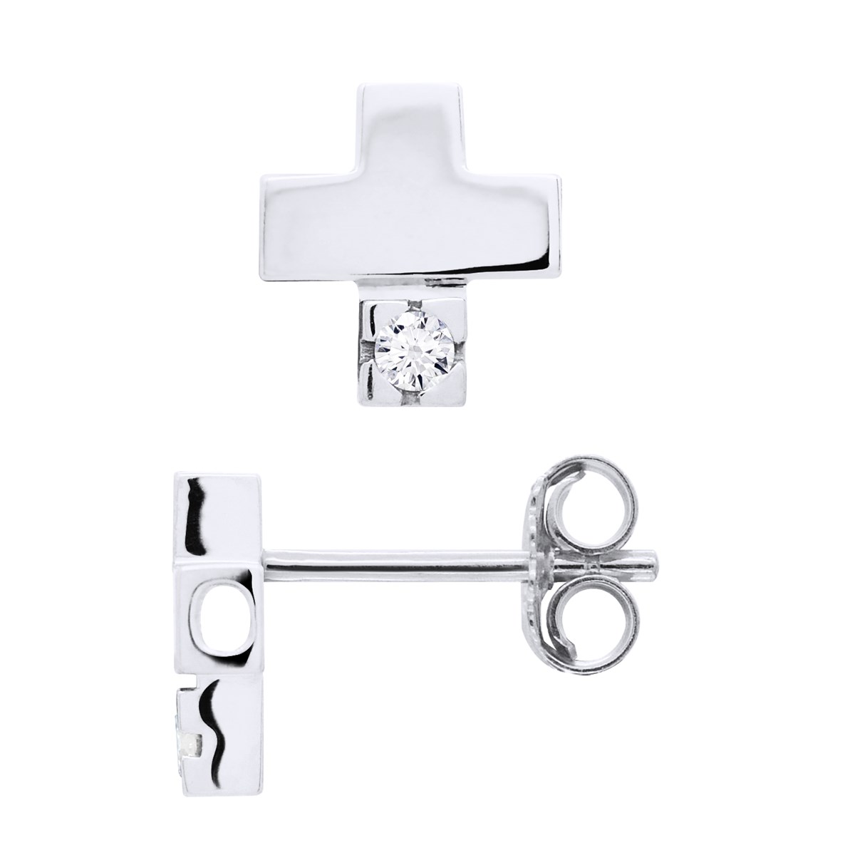 Clous d'Oreilles Diamant 0,060 Cts CROIX Joaillerie Argent 925