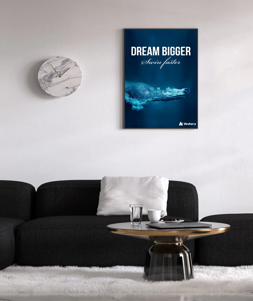 Watery svømmeplakat - Dream Bigger - Swim Faster