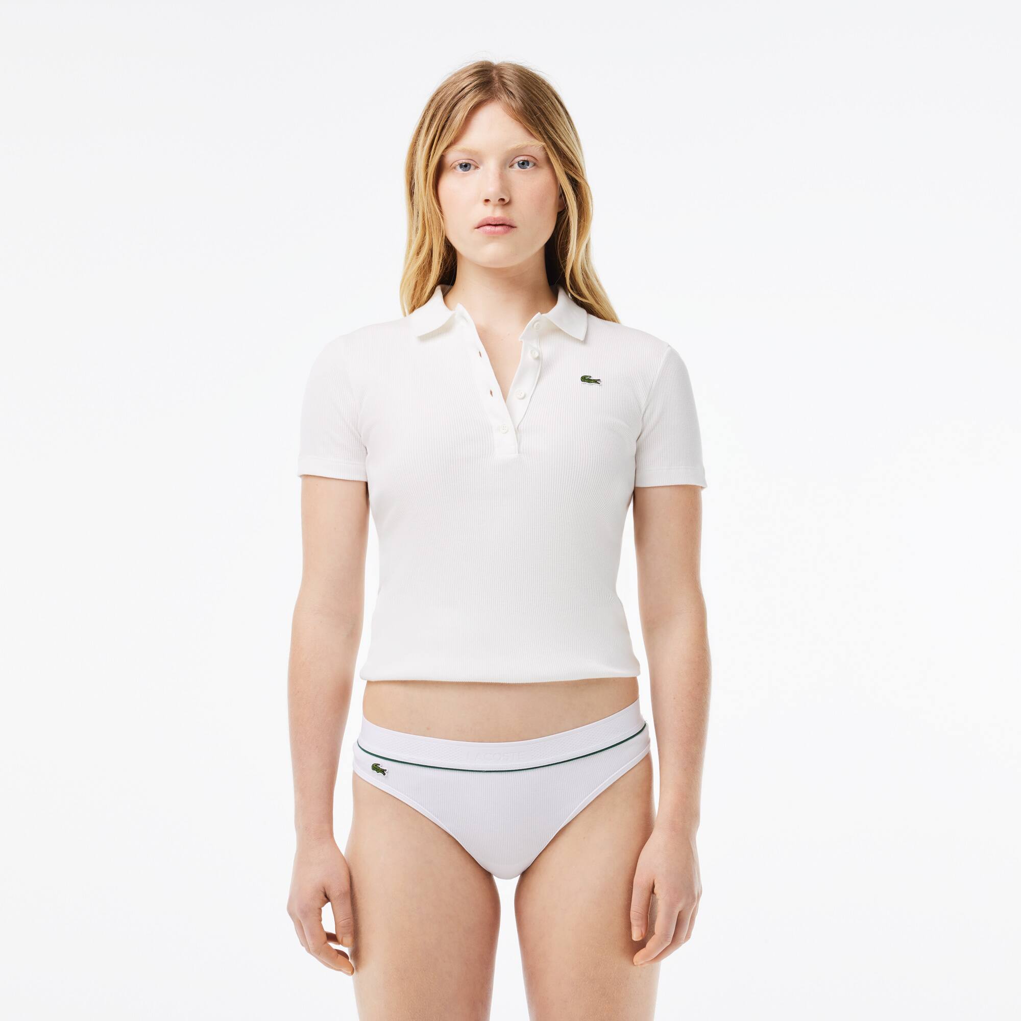 String aus gerippter Baumwolle mit aufgesticktem Krokodil Slips & Unterhosen - Weiss - Lacoste - Damen