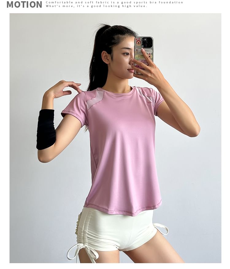 Engiko - Sport-T-shirt met korte mouwen, ronde hals, effen mesh-paneel en uitsparing op de rug
