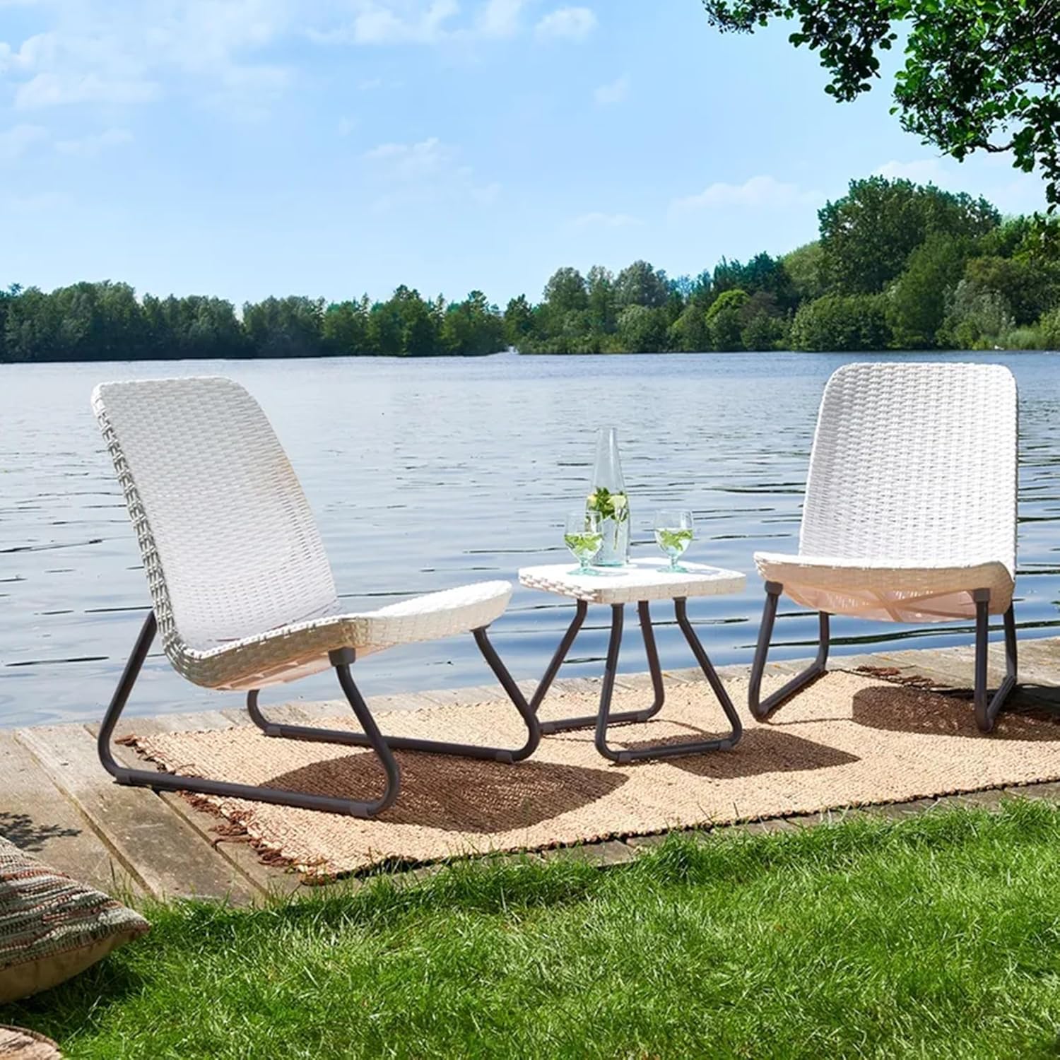 Keter 17197637 Lounge Set Rio, Rattanoptik, Kunststoff, weiß, Mittel