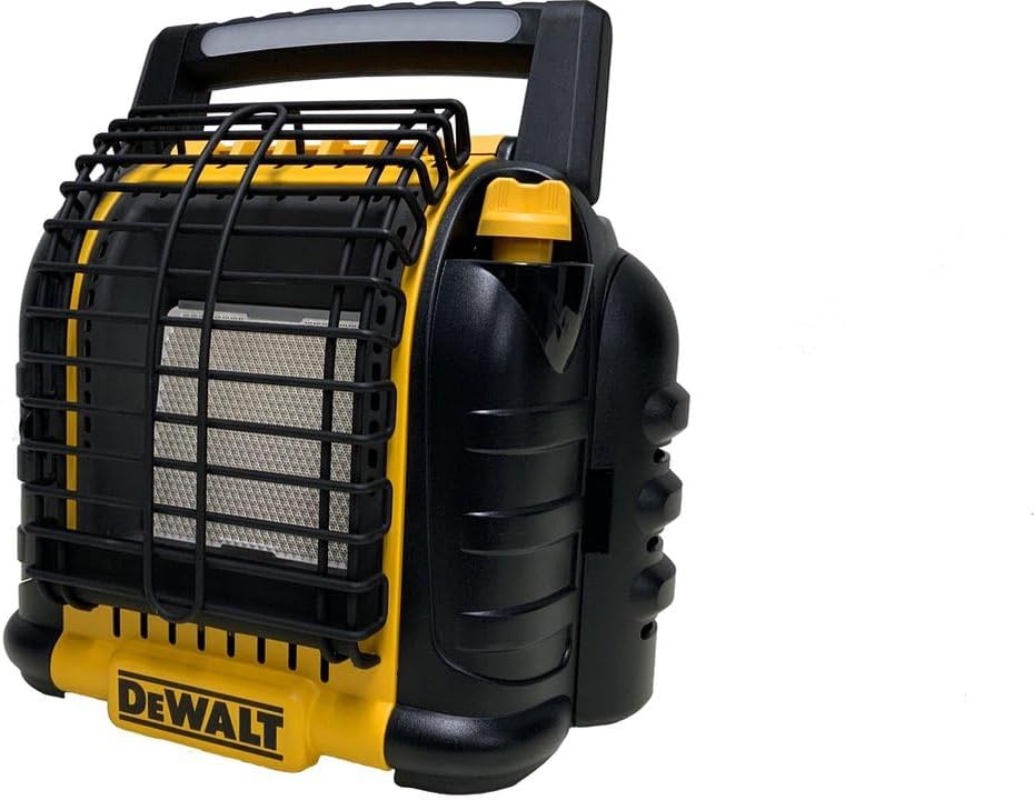 DEWALT DXRH012E Tragbarer Heizstrahler - 2/3 kw - wird direkt an (2) 450-Gramm-Gaskartuschen oder 11/12 kg LPG-Flaschen angeschlossen - Mit (3) USB-Anschlüssen und einer LED-Lichtleiste