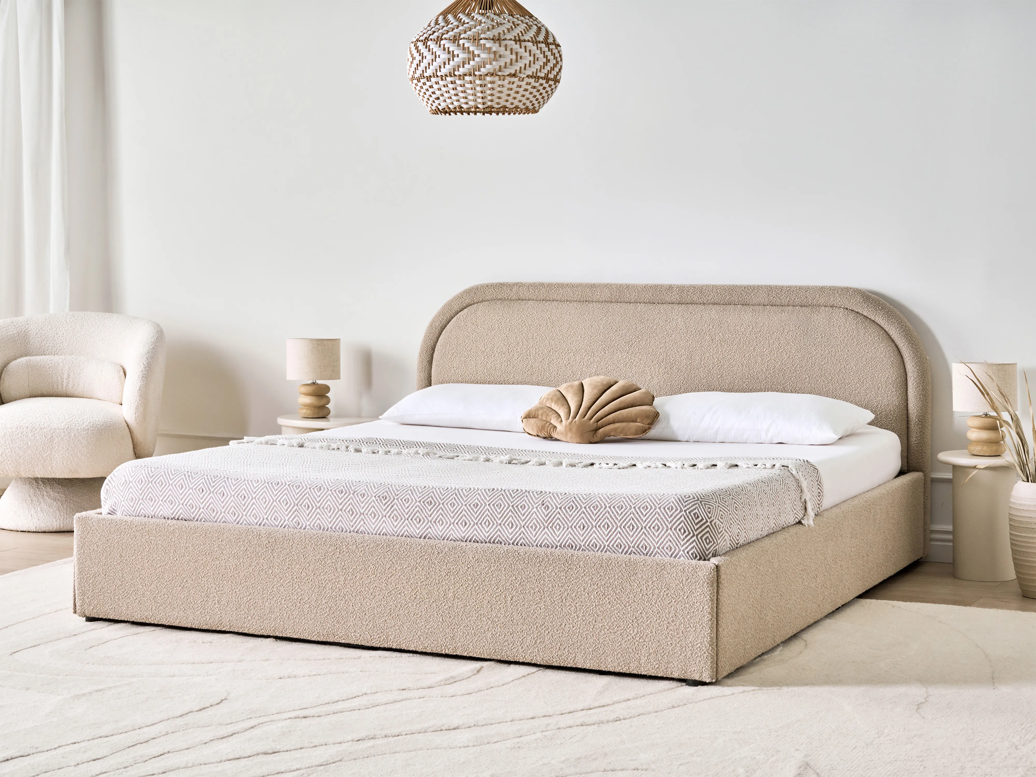 Bed met opbergruimte Bouclé QUILLIEN 180 x 200 cm Beige