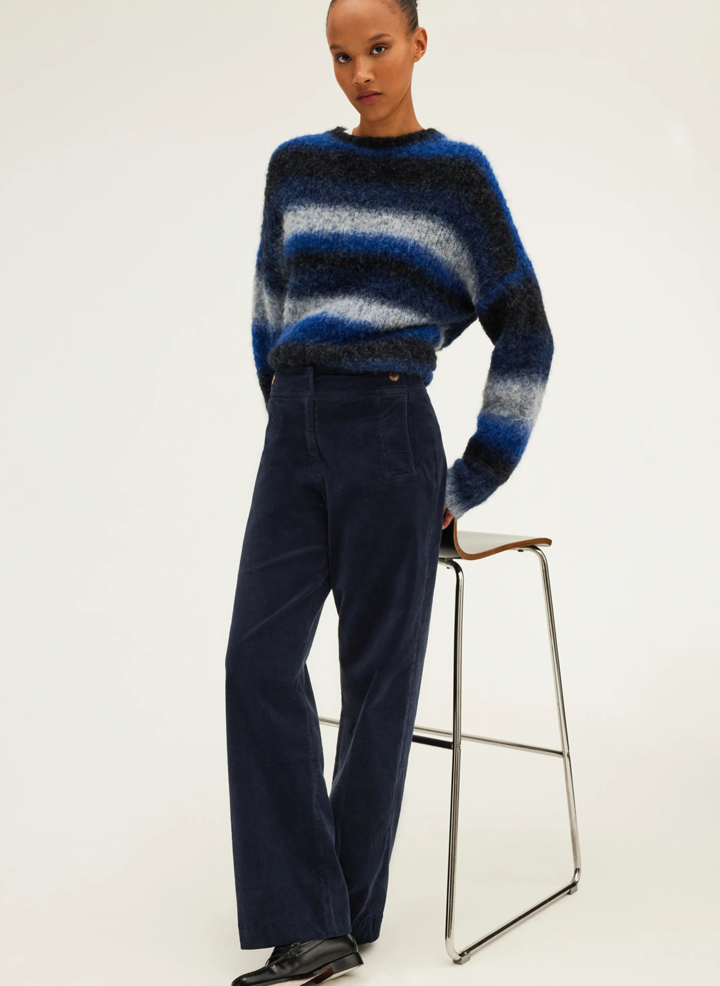 NUR - Pantalon droit en velours côtelé | Bleu