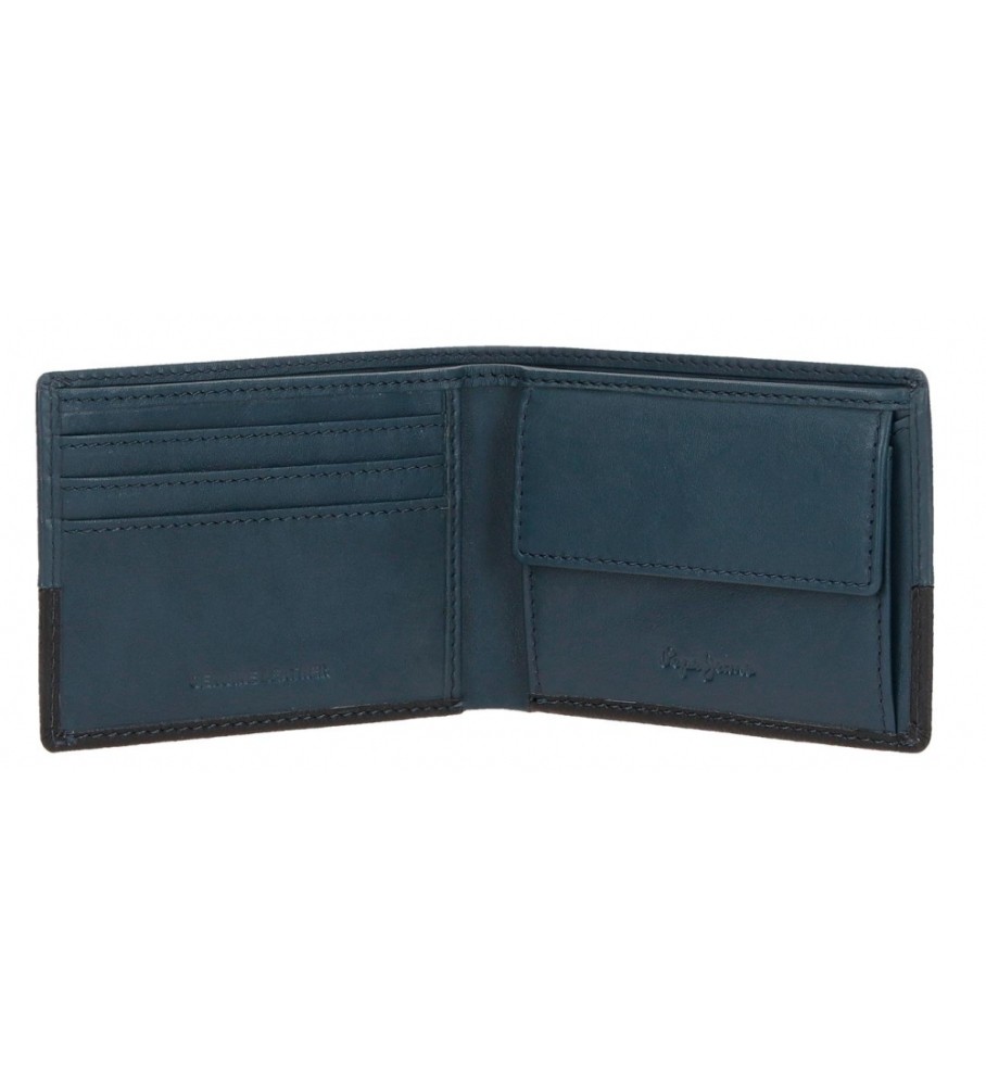 Carteira dupla de couro Pepe Jeans azul marinho