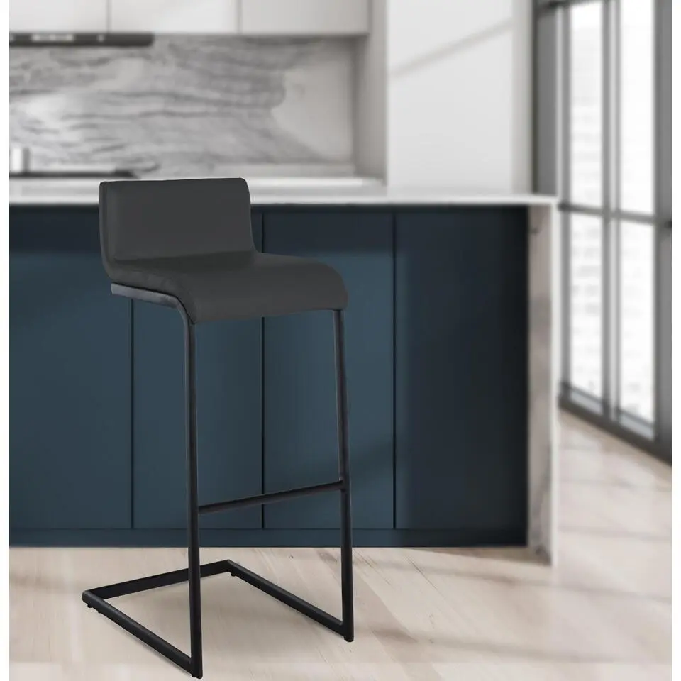CLP Barkruk Newport zwart Frame - Kunstleer - donkergrijs