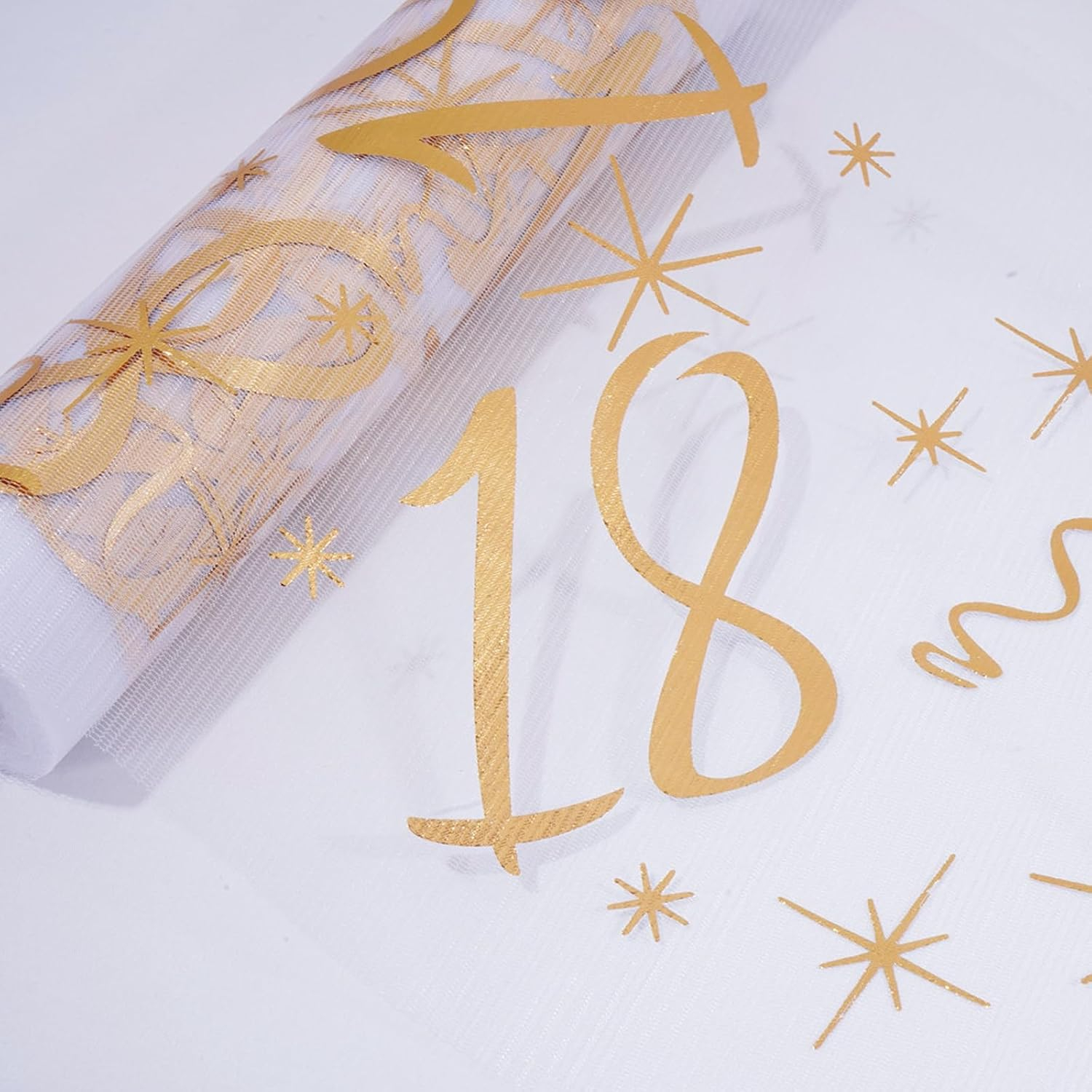 (28x275cm) Happy Birthday Tischläufer 18. Geburtstags Party Deko Zuschneidbares Tischtuch - Transparent / Gold
