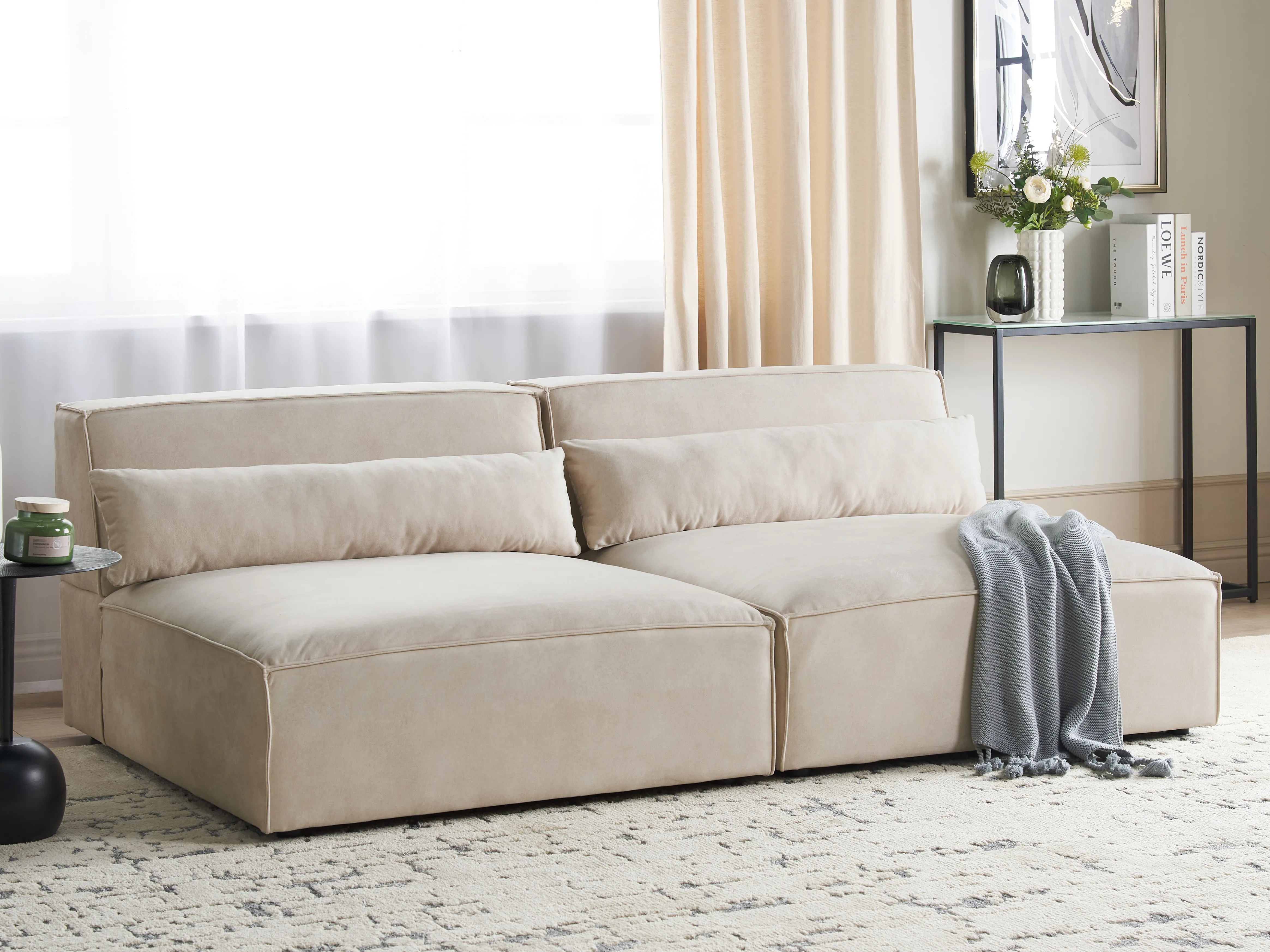 Modulaire bank 2-zits HELLNAR Fluweel Lichtbeige