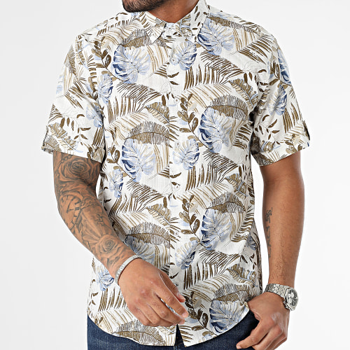 Chemise Manches Courtes Floral Beige Bleu Ciel