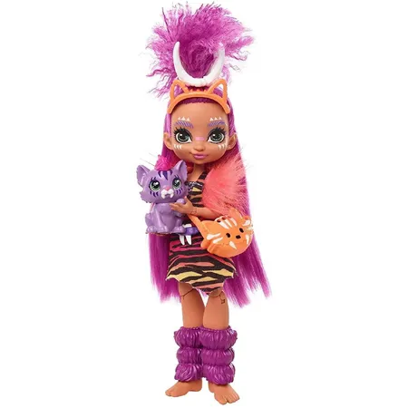Mattel Cave Club Roaralai Puppe (25 cm), prähistorische Modepuppe mit Haus-Dinosaurier