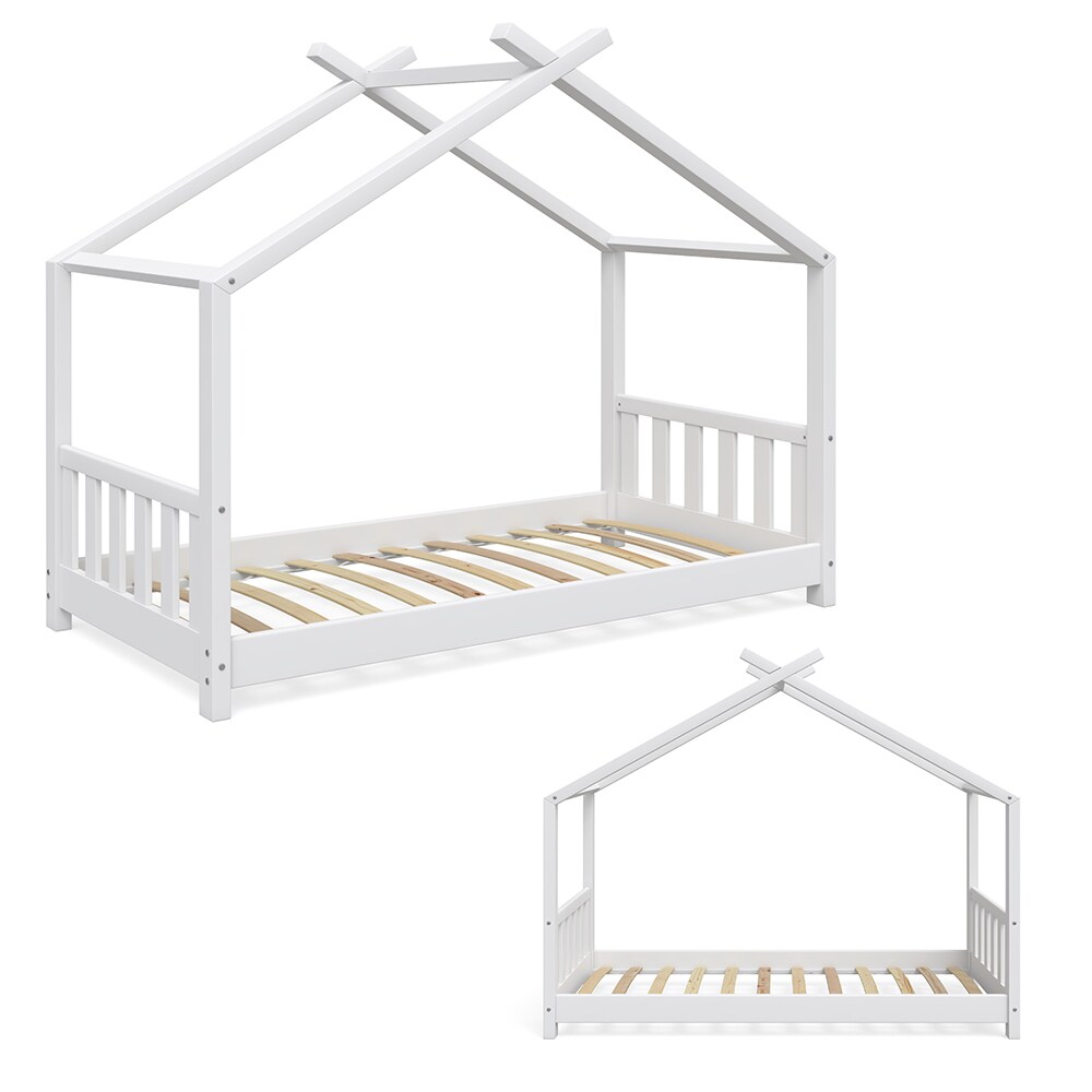 VitaliSpa Kinderbett Design Hausbett Kinderbett Kinder Holz Haus Zaun 80x160cm Weiß