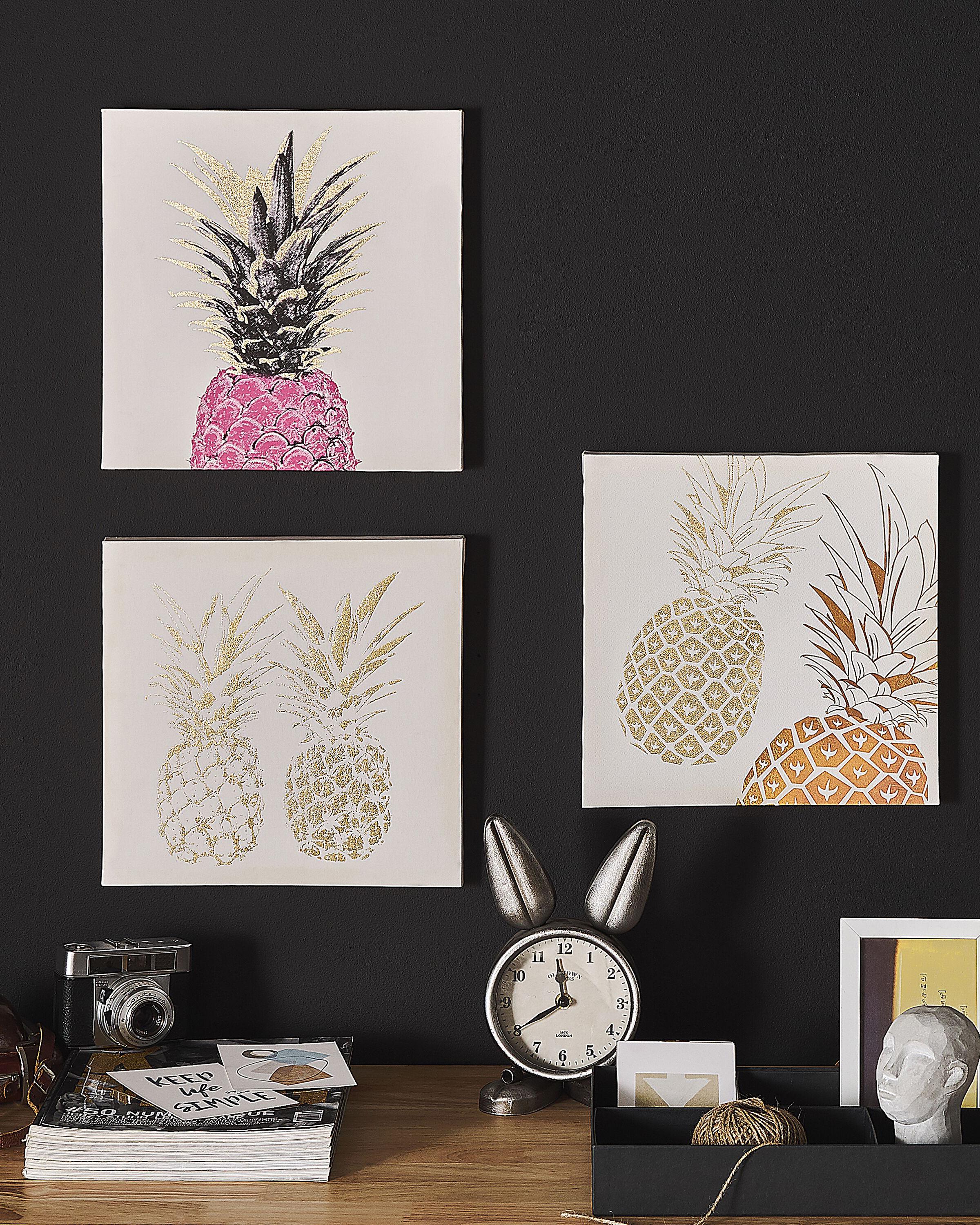 Set van 3 canvassen APESIKA Natuurlijk motief 30 x 30 cm Goud