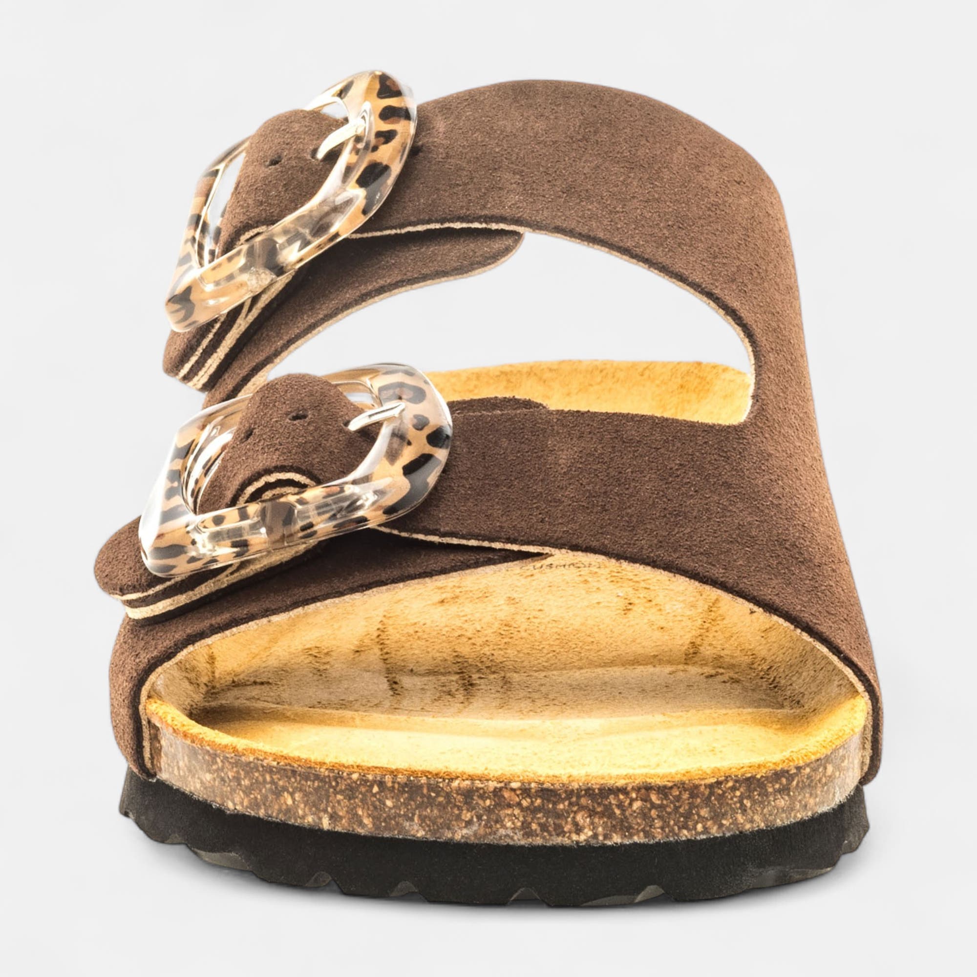 Mules semelle liège Femme en cuir marron