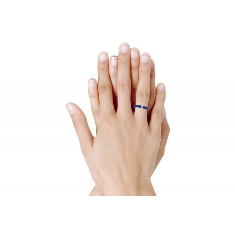 Bague Diamant Blanc Résine Bleu Foncé et Argent