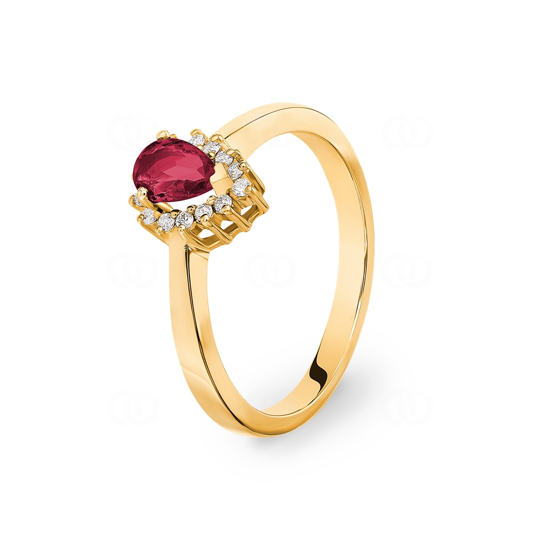 Damenring 750/18 K Gelbgold mit Diamanten 0.11 ct H/si & Rubin 0.56 ct