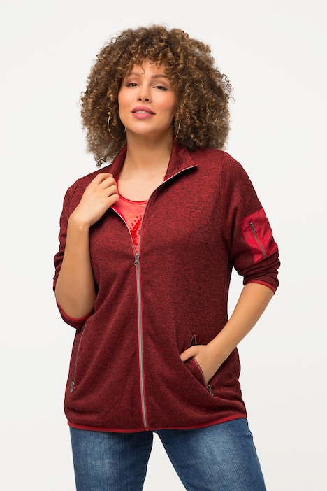Strickfleece-Jacke, Stehkragen, Zipptaschen