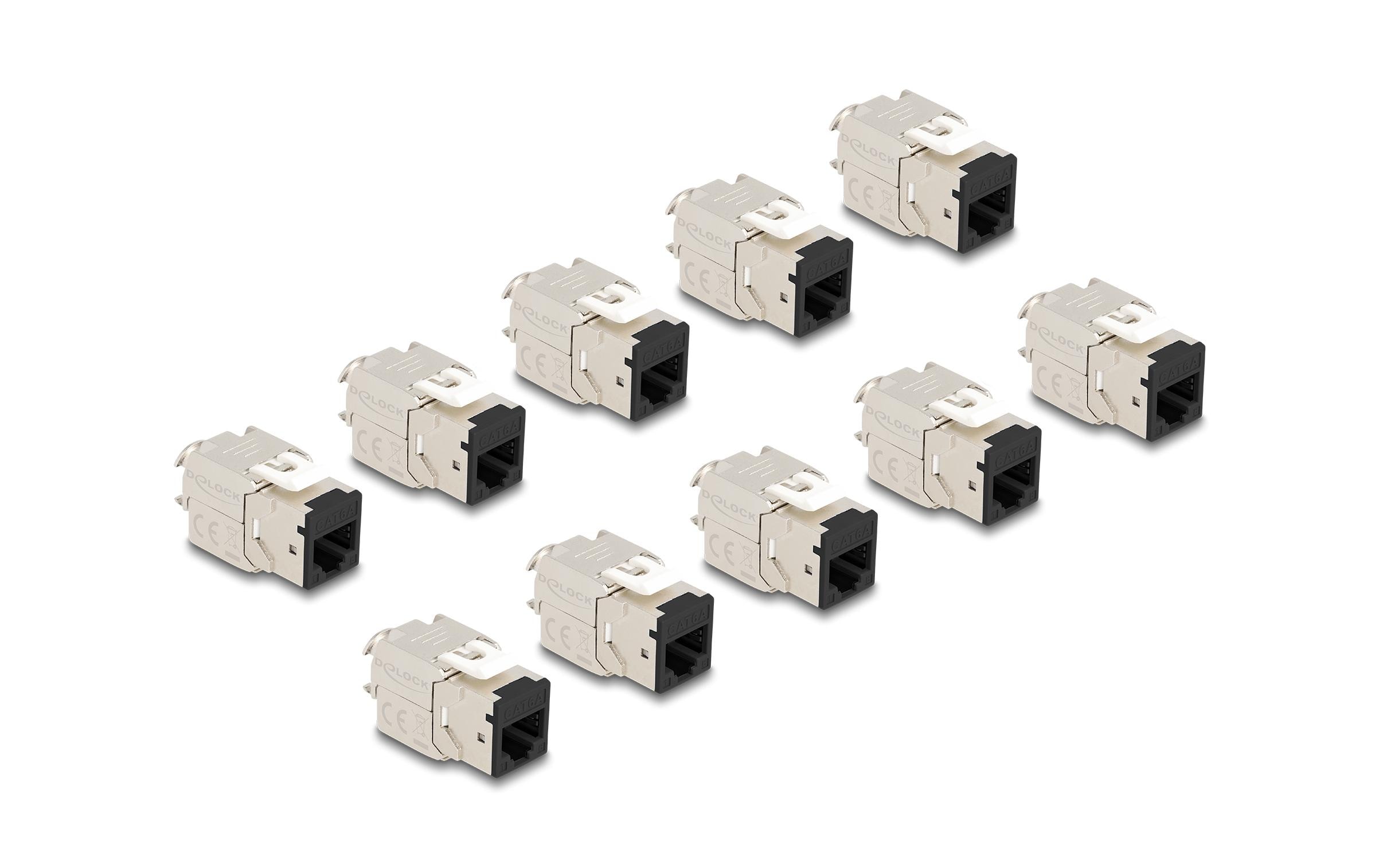 Keystone-Modul RJ45 zu LSA Cat.6A Schwarz, 10 StückDelock Keystone Modul RJ45 Buchse zu LSA Cat.6A werkzeugfrei schwarz Set 10 Stück