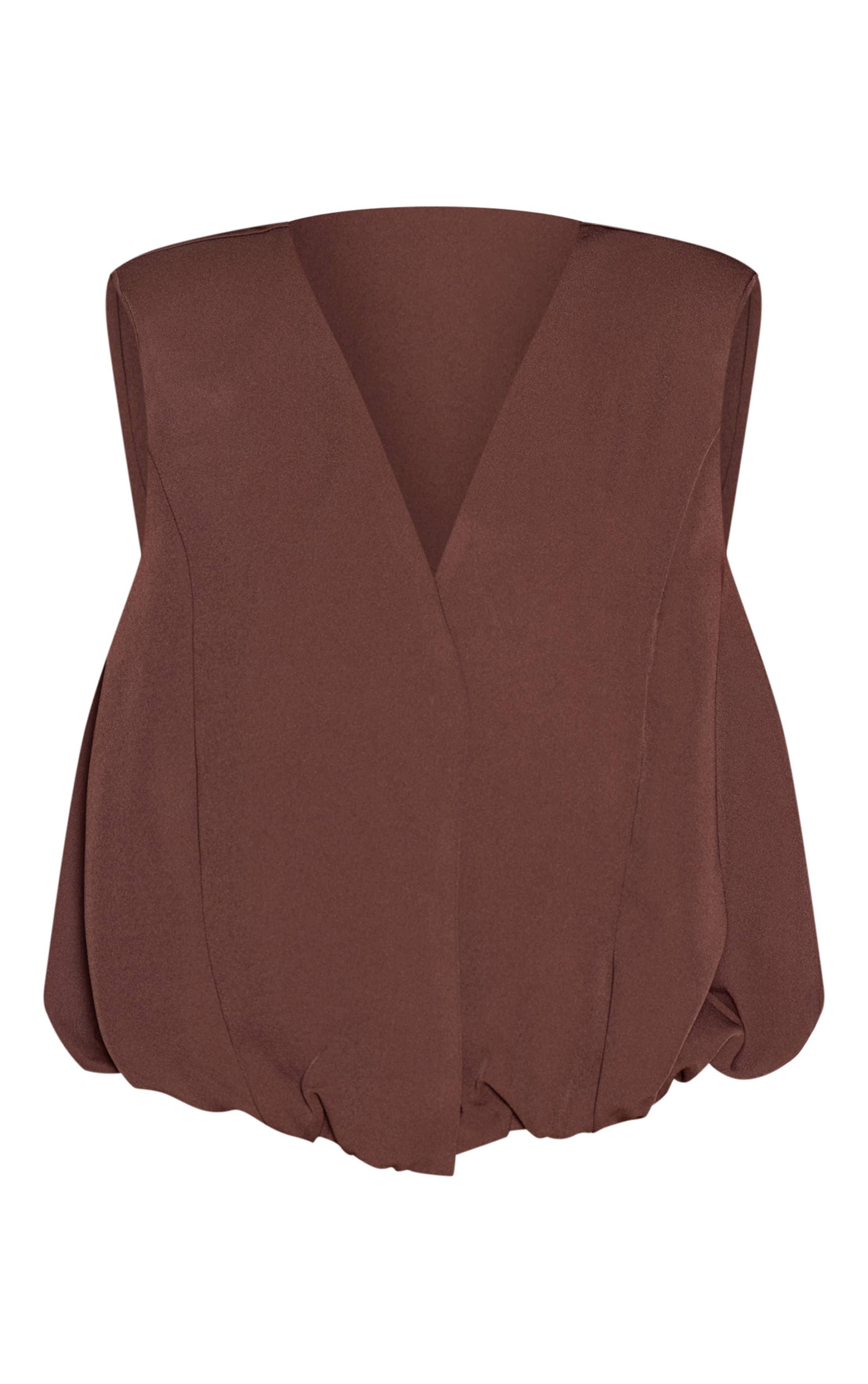 Chocolat Gilet Sans Manches Tissé À Ourlet Bouffant