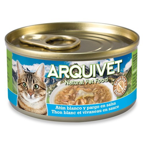 Ração úmida Arquivet para gatos, sabor atum branco e pargo