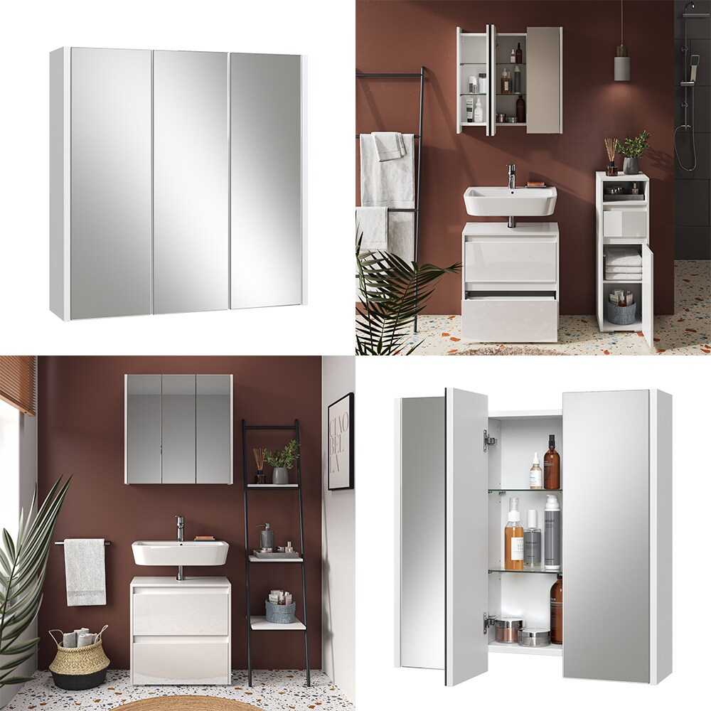 Vicco Spiegelschrank Badspiegel Wandspiegel Majest Weiß Hochglanz modern 67x68 cm Badezimmer Schrank Badschrank Badezimmermöbel Badmöbel Tür
