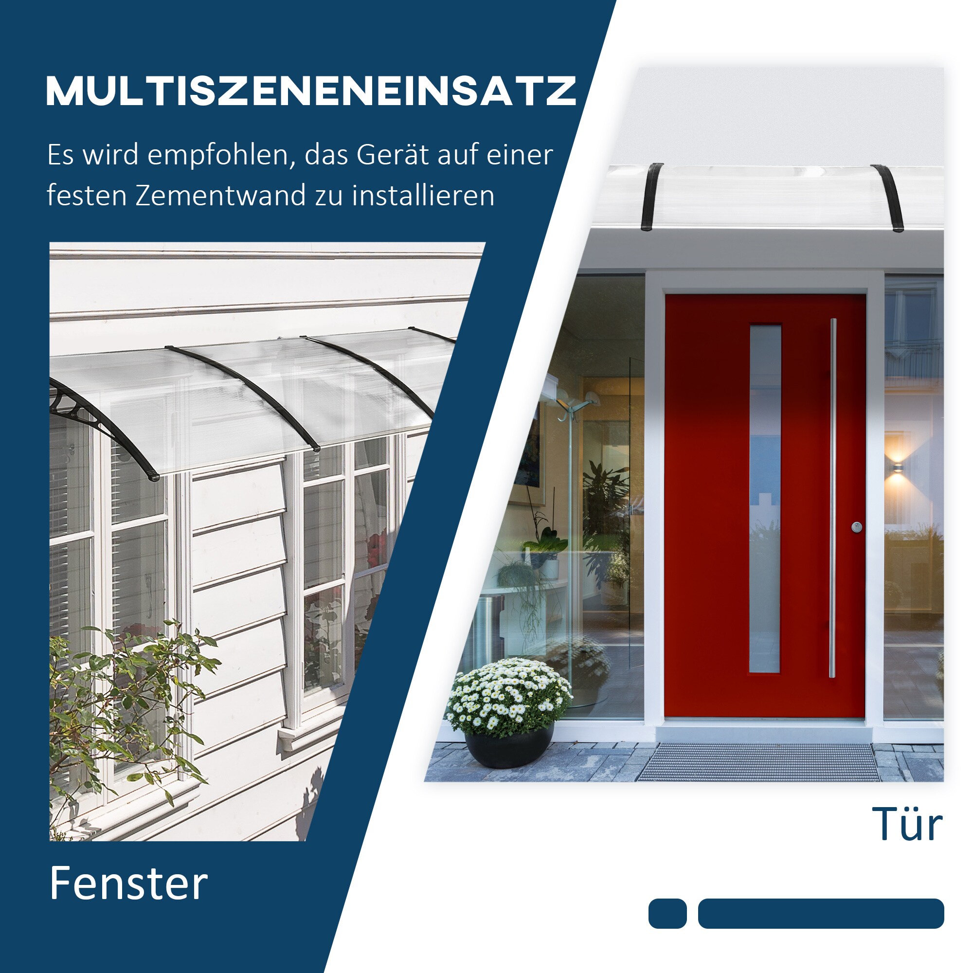 Outsunny Vordach mit Anti UV-Beschichtung weiß 90L x 295B x 23,5H cm
