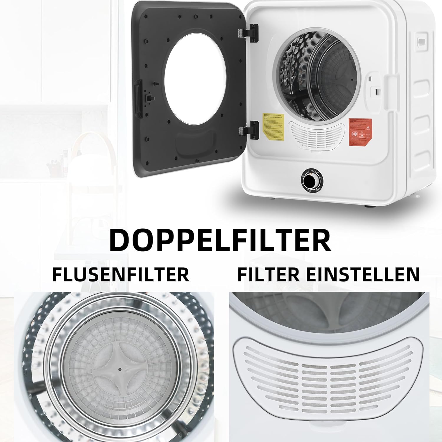 Merax Klein Trockner, Mini Wäschetrockner, Ablufttrockner mit 5 Programme, Wandmontierbar Ablufttrockner, Überhitzungsschutz und Mehrfachfiltration, 3KG, 830W, Weiß, 49,5 * 43,5 * 59,5 cm