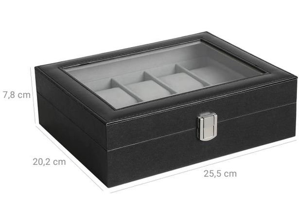 Songmics Uhrenbox Schwarz, 25 cm/25.4 cm Uhrenschatulle