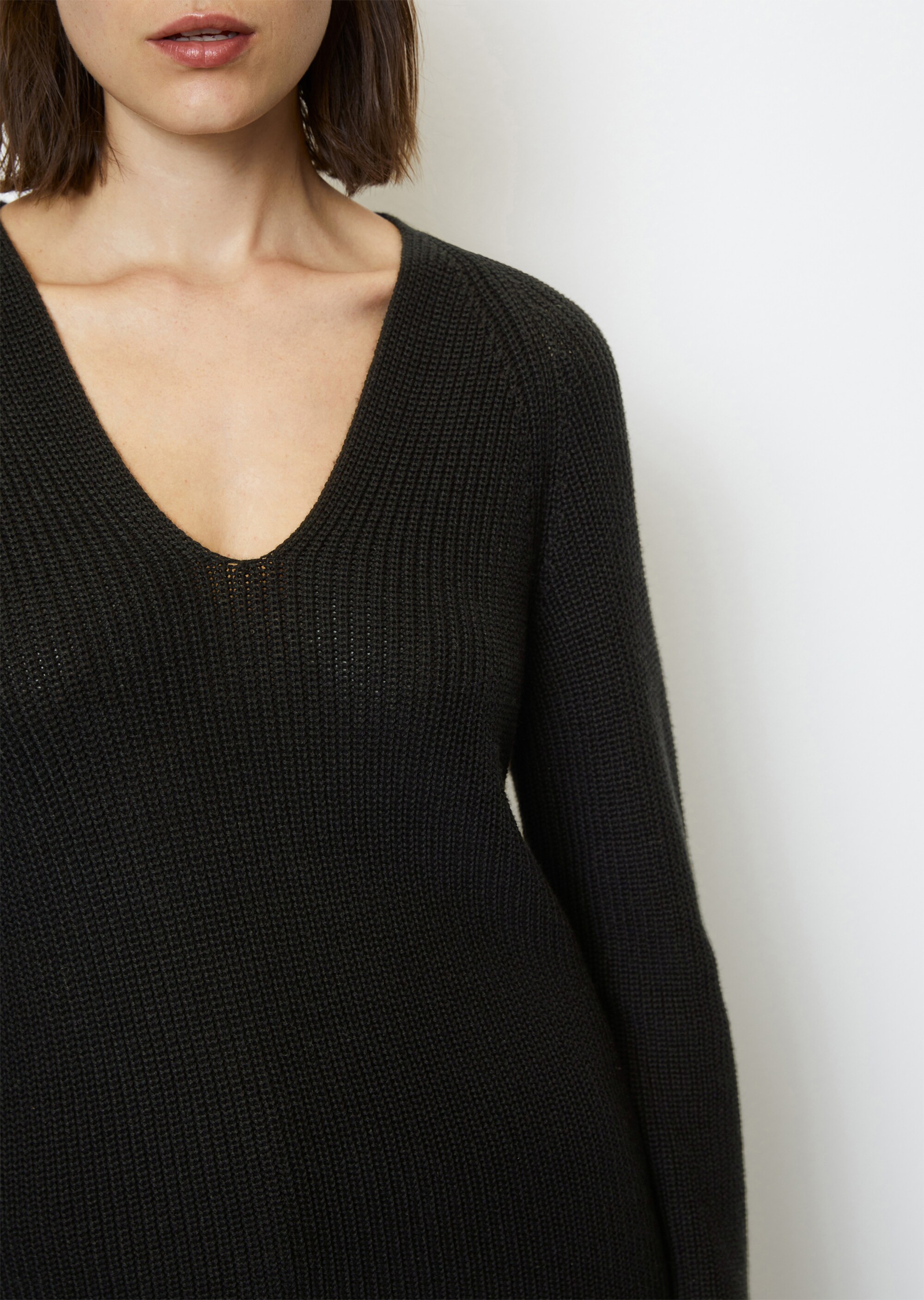 V-Neck-Strickpullover relaxedaus schwerem Baumwoll-Garn