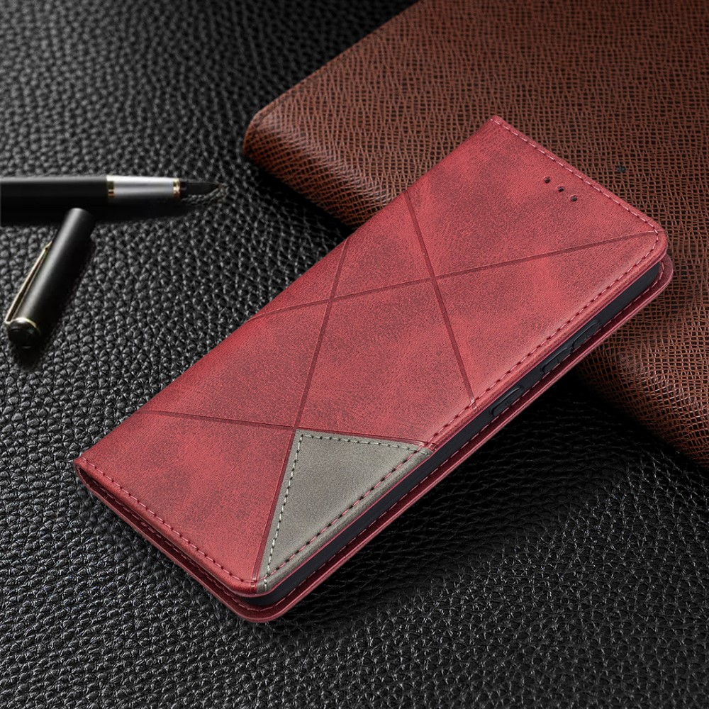 Samsung Galaxy A52s 5G / A52 (5G) Leder Tasche Flip Cover mit Kartenfächern Geometrisches Design - Rot