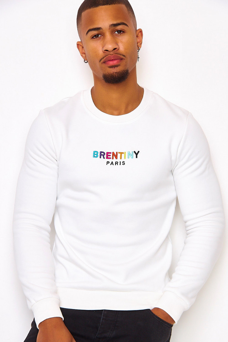 Sweat blanc broderie Brentiny multicolore