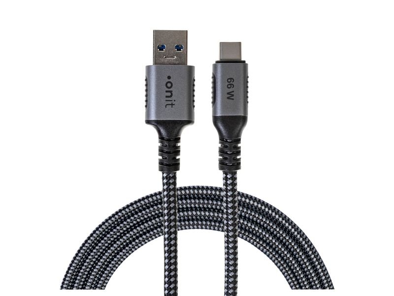 onit USB 3.1-Kabel USB A - USB C 0.5 m, Grau/Schwarz Verbindungskabel mit geflochtener Nylonummantelung
