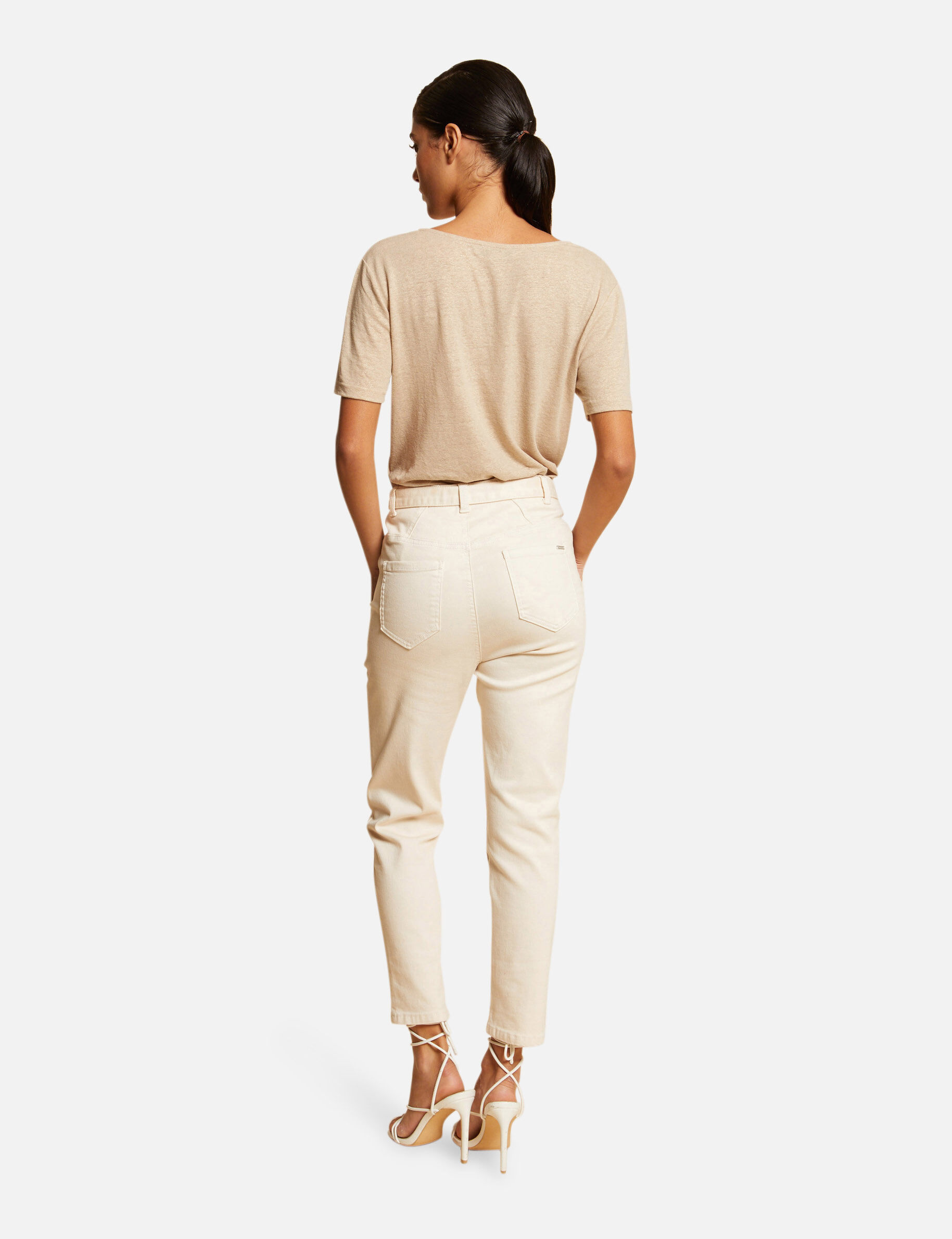 T-shirt manches courtes à col en V beige femme - beige