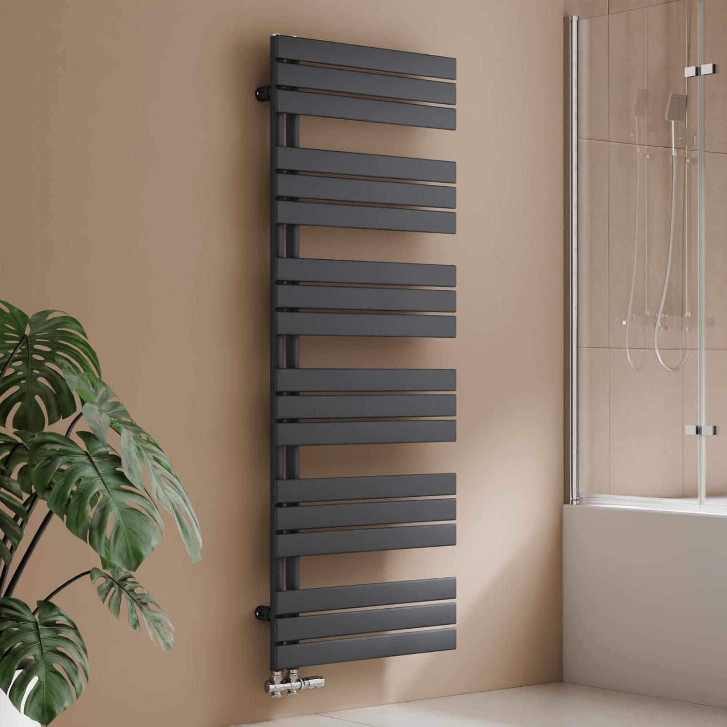 S'AFIELINA Design Badheizkörper Handtuchheizkörper Anthrazit Flach Paneel mit Mittelanschluss 1599x600mm Heizkörper für Bad Handtuchtrockner 1005 Watt (Ohne Thermostatventil)