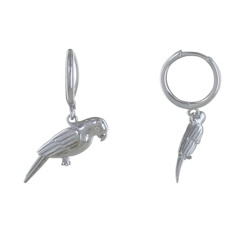 Boucles d'Oreilles Argent Rhodié Petites Créoles et Perroquet
