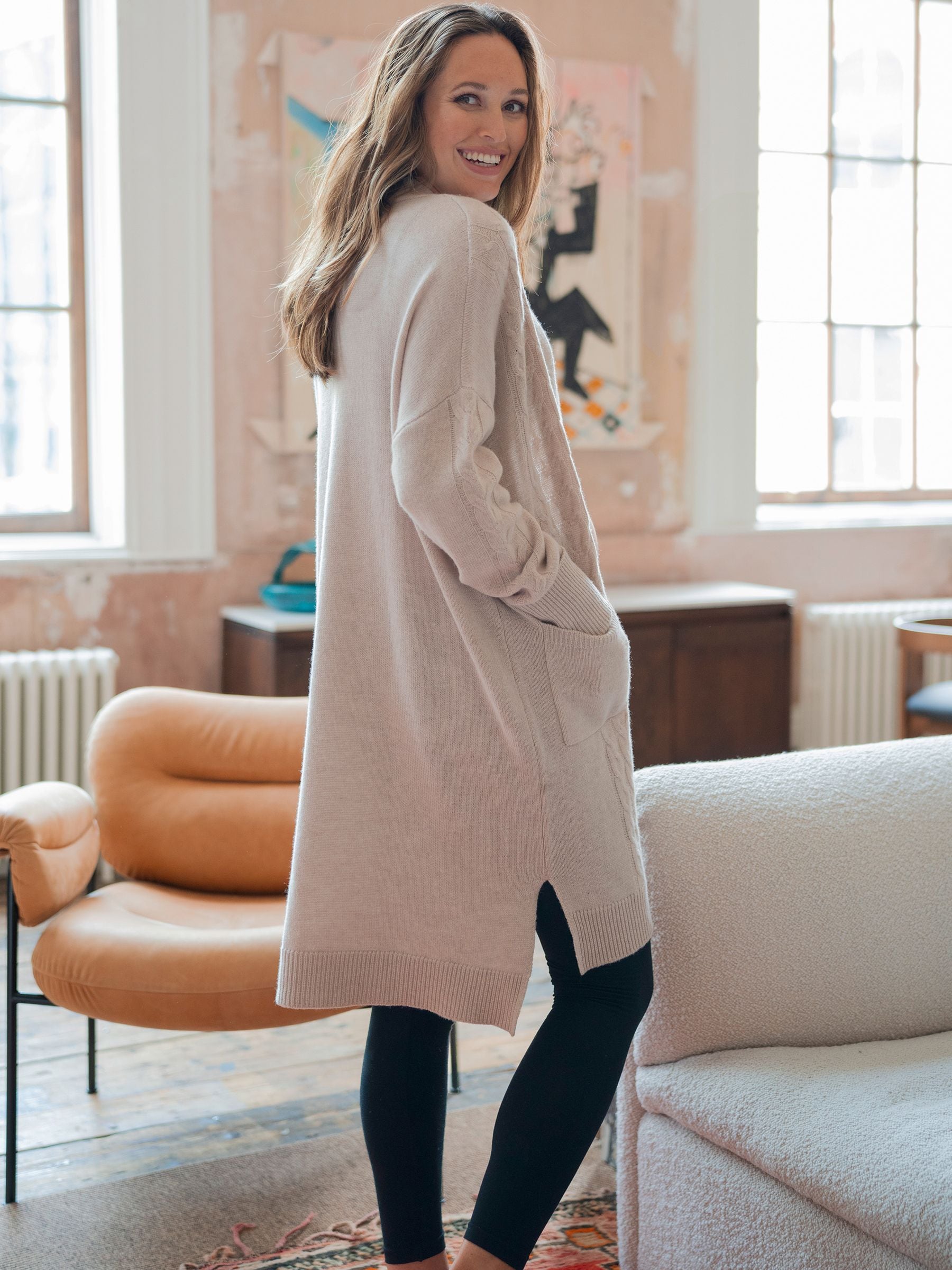 Crème - Seraphine Long Line Maternity Cardigan