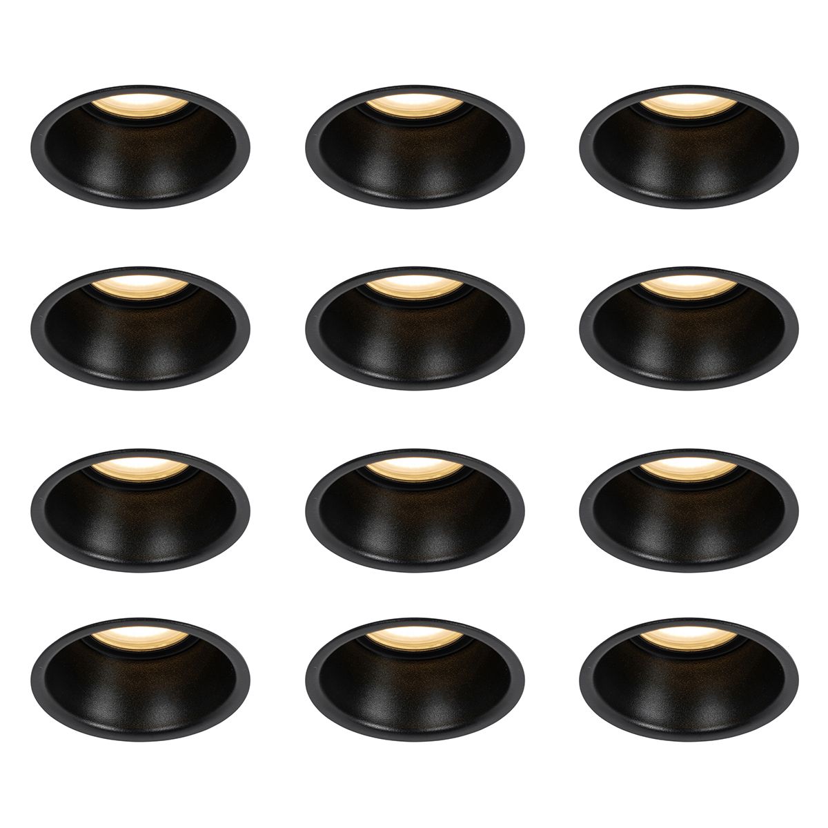 Set van 12 inbouwspots zwart GU10 50mm IP44 - Dept