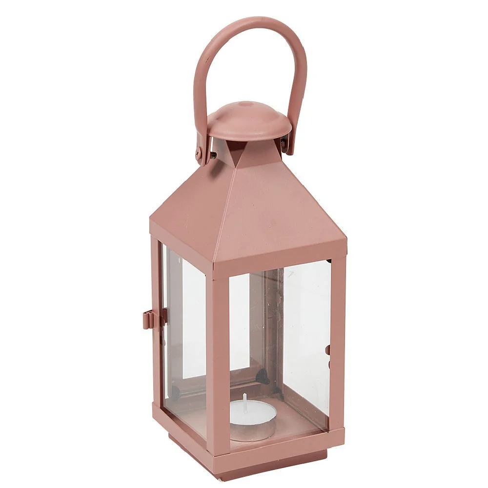 Lanterne photophore en métal rose