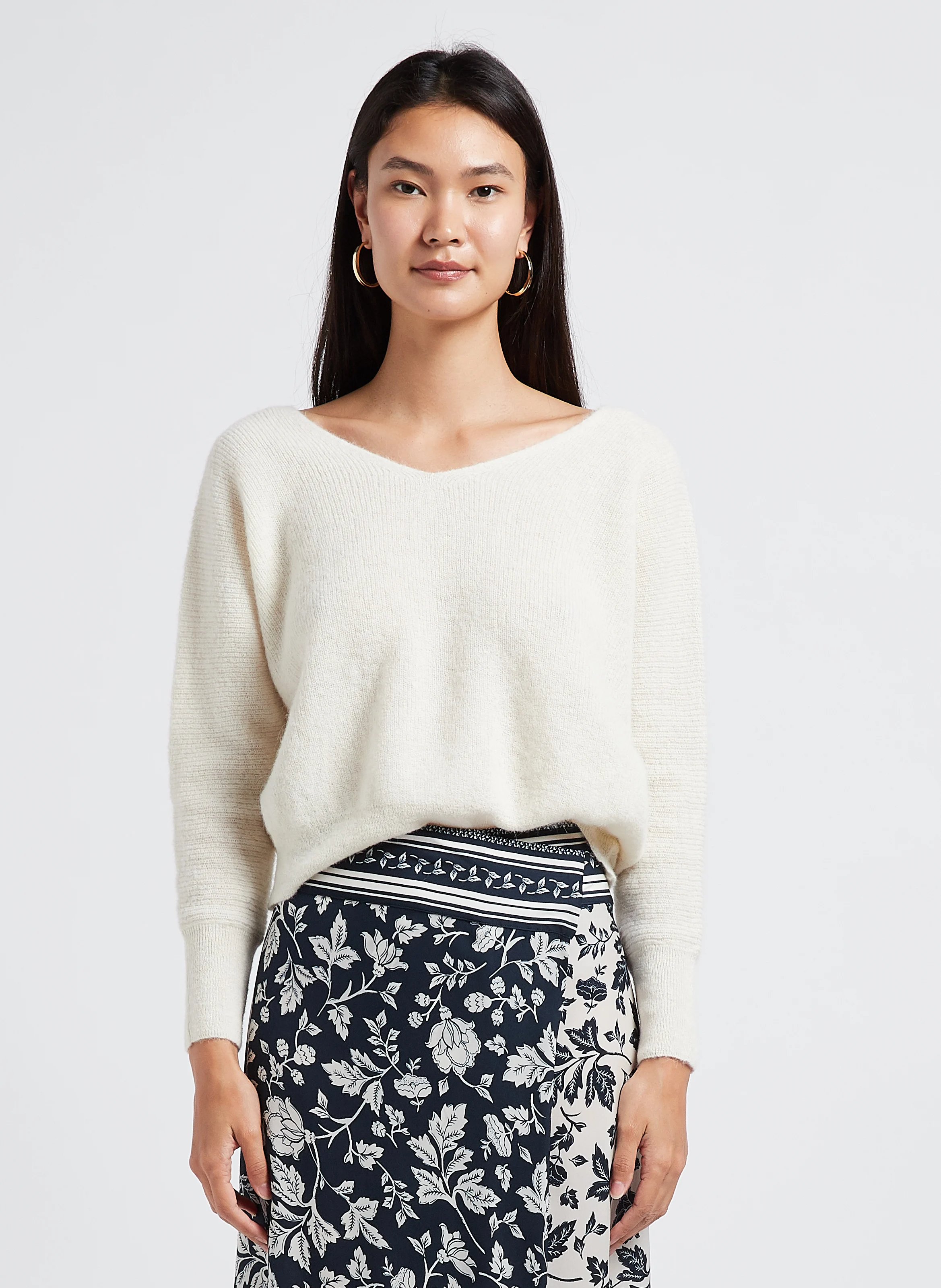 ELSA - Gilet court col V en coton mélangé| Beige