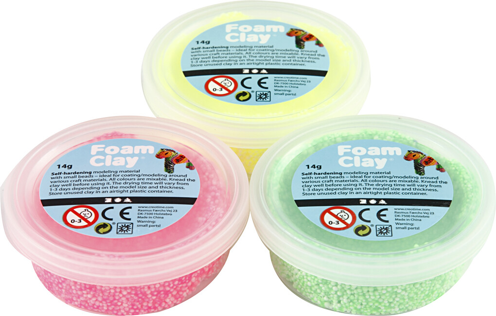 Foam Clay - Sæt Med Lys Grøn, Neon Pink Og Neon Gul - 3X14 G