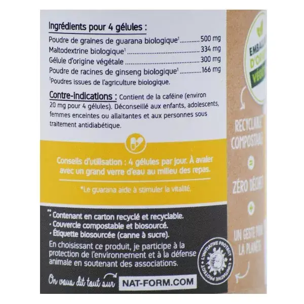 Nat & Form Ginseng e Guaraná Orgânicos e Ecológicos - 120 cápsulas