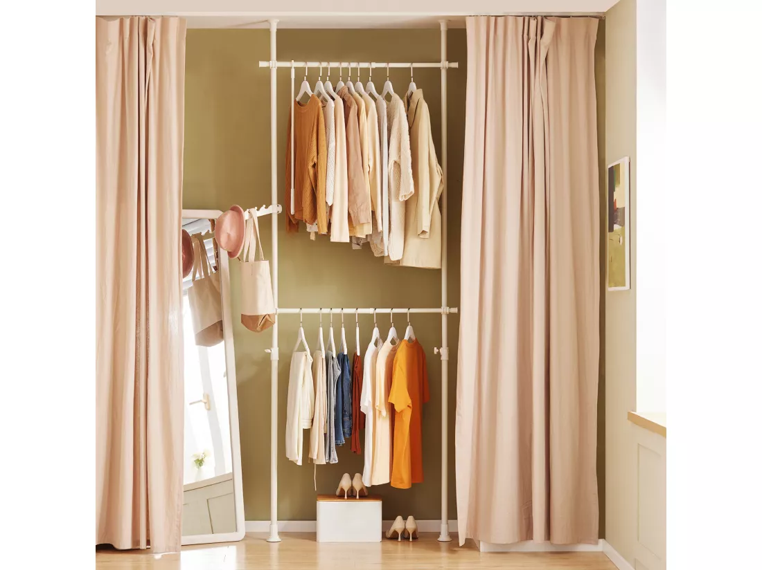 Télescopique Garde-robe Système Herkule, 2 Barres Portant De Vêtement, Frg109-w
