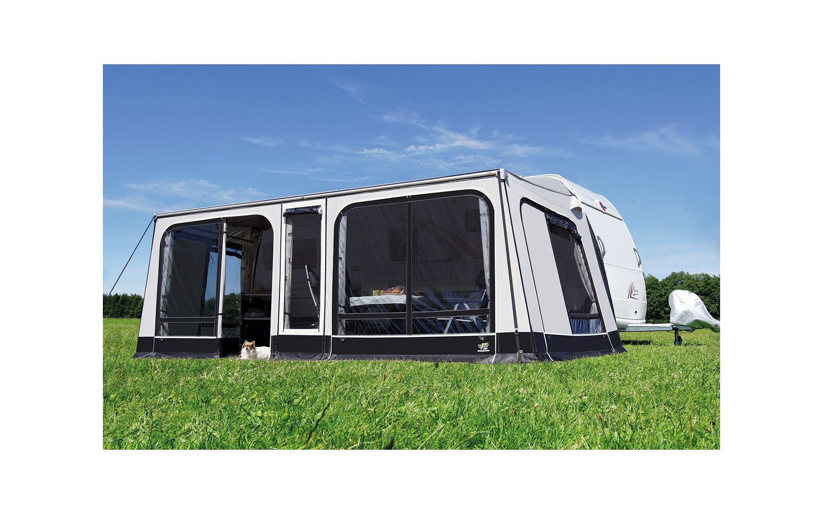 Wigo Sackmarkise mit Vorzelt Rolli Plus Ambiente Special für Hubbett Wohnwagen 495 x 300 cm