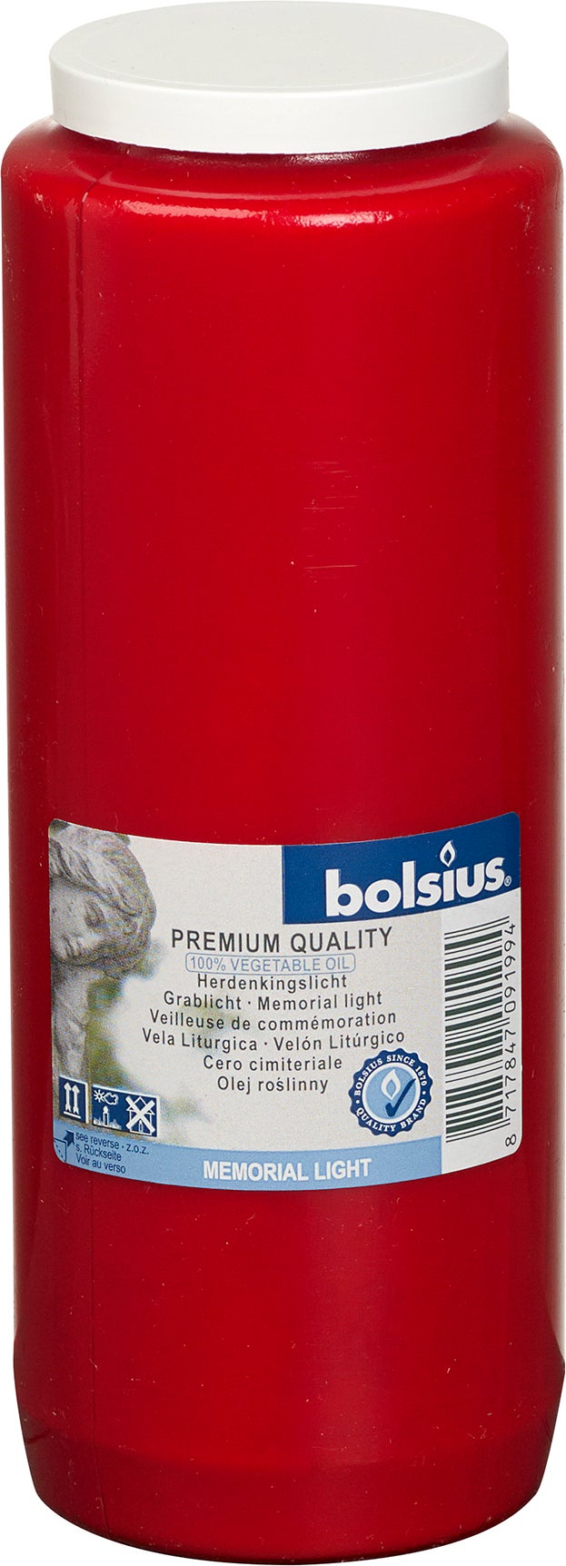Bolsius herdenkingslicht rood 216 uur D 6,7 H 17,8 cm