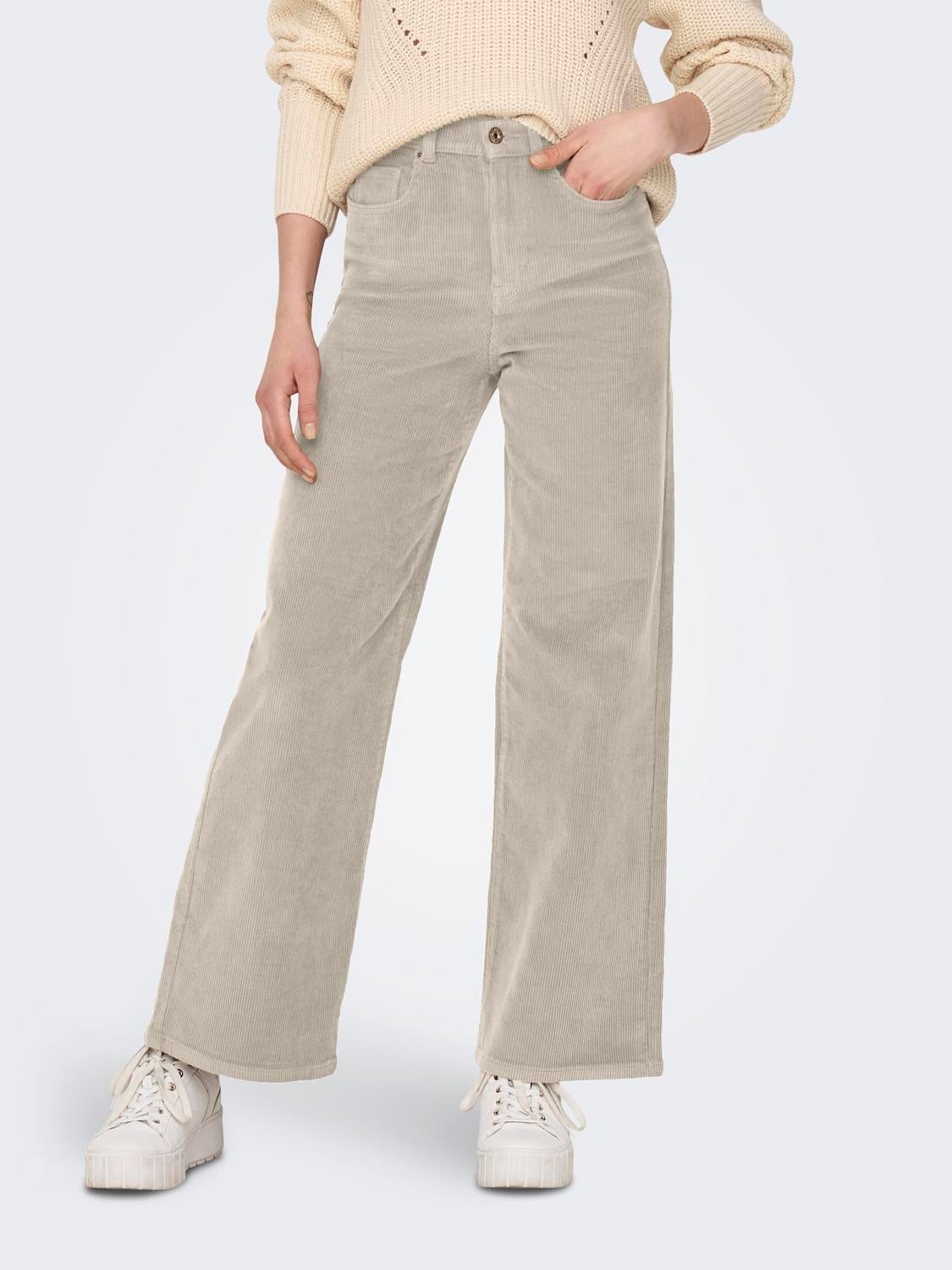 ONLHOPE Sehr hohe Taille Weiter Beinschnitt Klassische Hose Oatmeal