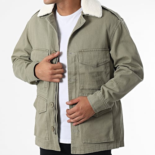 Veste Jean Col Mouton Vert Kaki