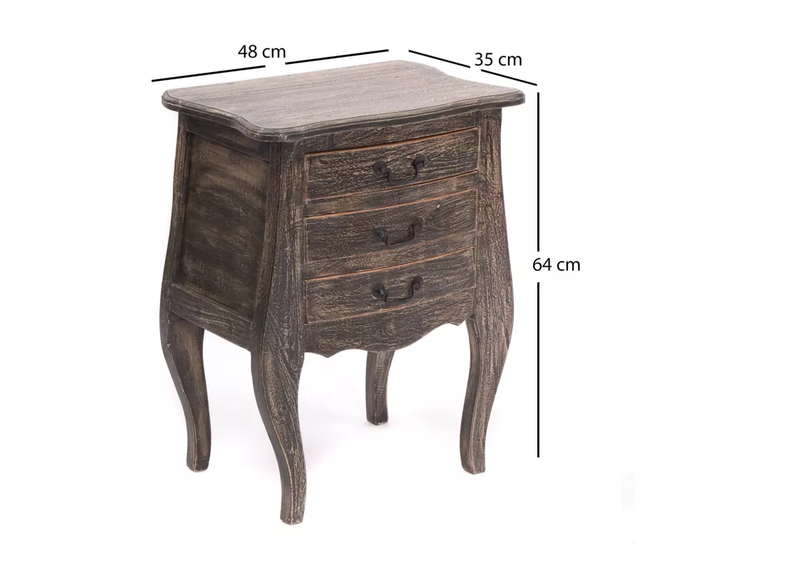 COMMODE Ventre Bois massif en acajou, avec 3 tiroirs brun rustique