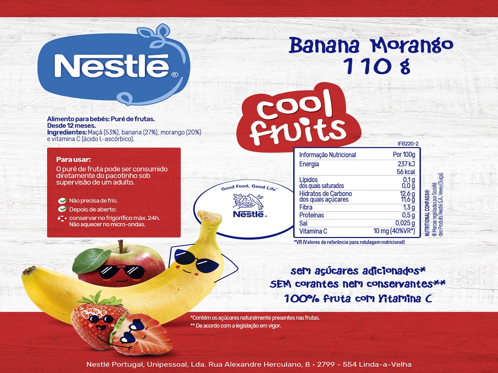 SAQUETA FRUTA NESTLÉ COOL FRUITS BANANA E MORANGO 110G