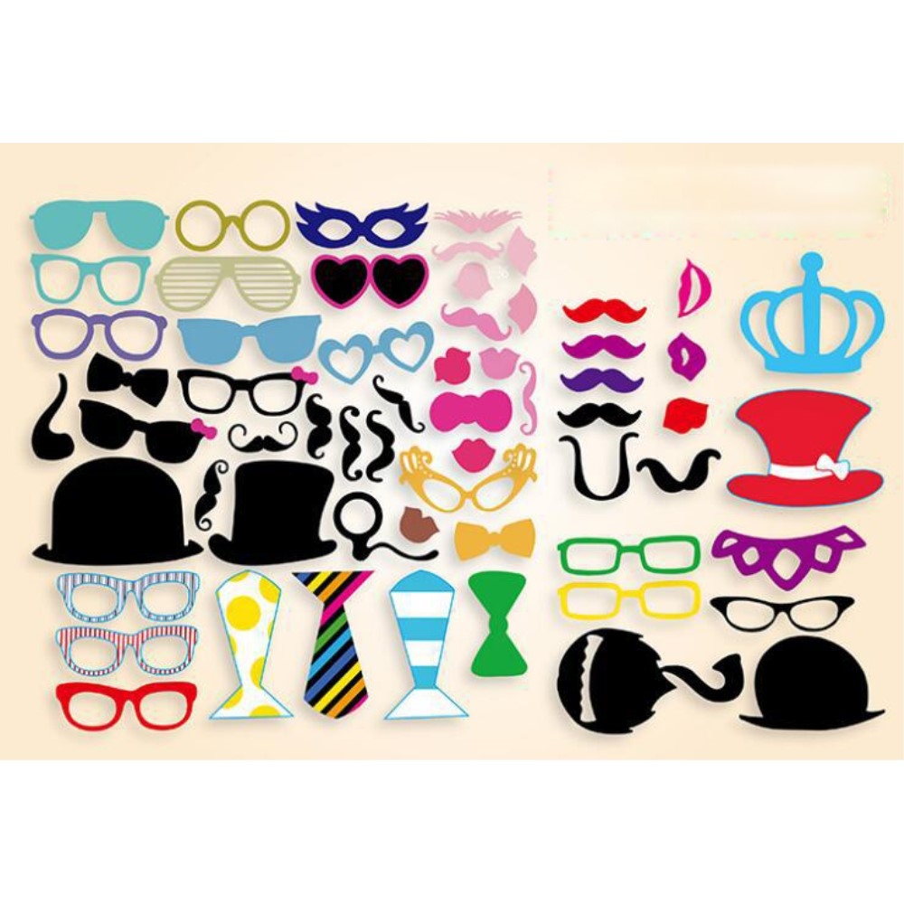 (60er Set) Photo Booth Fotorequisiten Party Foto Accessoires Dekorationen für lustige Bilder - Fasnacht / Hochzeit