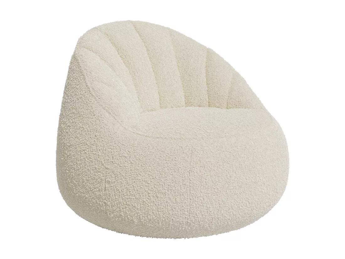 Fauteuil pouf coquillage en tissu bouclette blanc FONADO